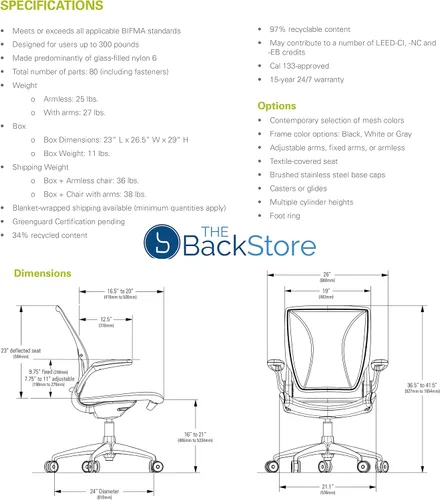 Vista 2 de Humanscale Diffrient World - Silla de escritorio de oficina – Brazos Duron ajustables – Marco negro a rayas negras respaldo y malla de asiento