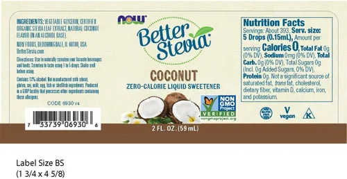Vista 2 de NOW Foods BetterStevia - Edulcorante líquido de coco sin calorías, apto para diabéticos, sin eritritol, 2 onzas