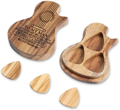 Vista 2 de Albertband Regalos personalizados para padres, soporte de púas de guitarra de madera, fotos de guitarra con estuche, púas de guitarra fina, 3