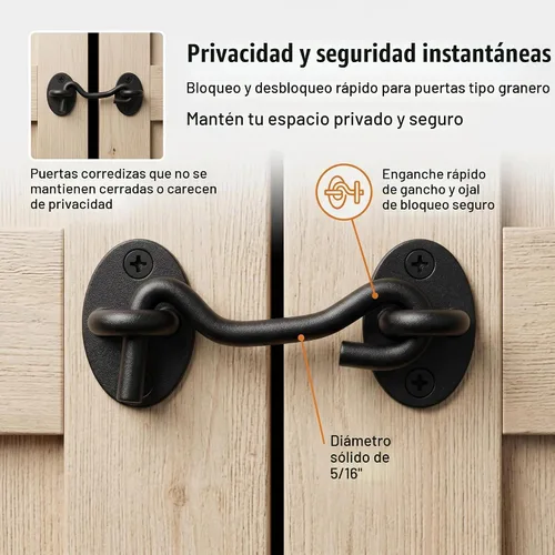 Vista 2 de Gancho de privacidad de 3 pulgadas y pestillo para puerta de granero, negro (3 pulgadas-2 piezas)