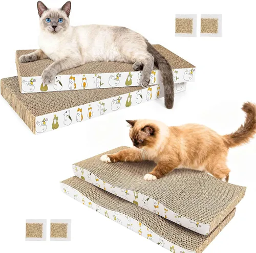 Vista 15 de PatiencET Rascador para gatos en forma de L, almohadilla de cartón de 26.8 pulgadas para gatos de interior, tablero vertical grande para rascar