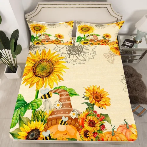 Vista 20 de Erosebridal Divertida sábana bajera ajustable de Halloween para niños, lindo juego de ropa de cama de calabaza fantasma, decoración de Halloween