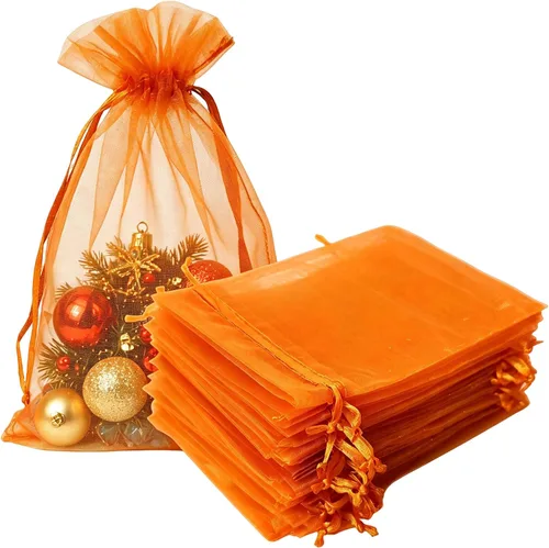 Vista 30 de Bolsas de regalo de organza de 4 x 6 pulgadas con cordón para joyas, dulces, paquetes de 50 bolsas de té de tela transparente azul aguamarina