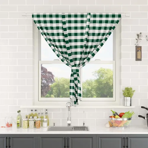 Vista 109 de Cenefas de cortina para ventana de 16 pulgadas de largo, 2 paneles de cuadros búfalo, cortinas pequeñas con bolsillo para barra, estilo clásico