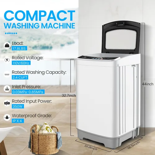 Vista 7 de NICTEMAW - Lavadora portátil de 2.4 pies cúbicos con capacidad de 17.8 libras, lavadora completamente automática con 10 programas y 8 niveles