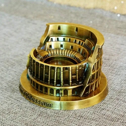 Vista 3 de PROW® Metal Roma Coliseo Modelo Retro Bronce Arquitectura Antigua Artesanía Artesanía Artesanía Hogar Decoración de Escritorio Coleccionable