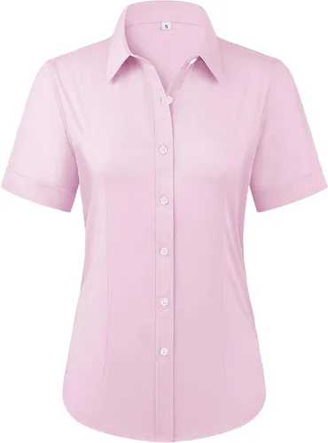 Vista 14 de Siliteelon - Camisas de vestir con protección contra manchas, sin arrugas, de manga corta, color liso, con botones, para mujer