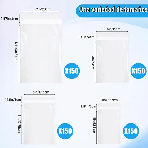 Vista 2 de Kosiz - 600 bolsas para violonchelo, 3 x 5 pulgadas, 5 x 7 pulgadas, 6 x 9 Bolsas de celofán de plástico transparente, autoadhesivas resellables