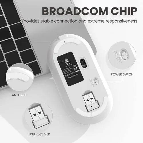 Vista 5 de MAGIC-REFINER X1 - Mouse inalámbrico para computadora portátil con nivel de batería visible, mouse USB ultradelgado portátil de 2.4G, clic