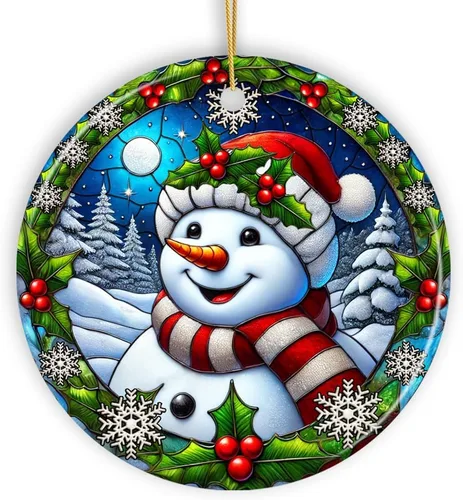 Vista 15 de Adorno de Navidad de trineo ártico, muñeco de nieve, hecho a mano, regalo de invierno helado