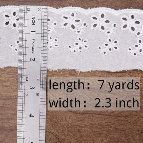 Vista 3 de Cinta de encaje con ojales bordados de algodón blanco para vestidos, ropa de bebé, bolsa, ropa de mascotas de 7 yardas