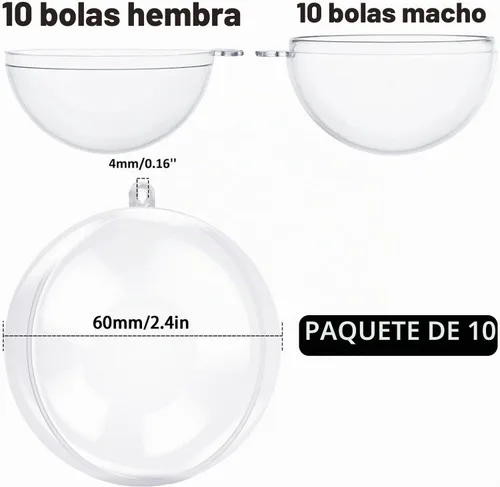Vista 2 de Jishi Paquete de 10 adornos de Navidad de plástico transparente para manualidades, bolas de adornos de Navidad DIY rellenables de 2.36 pulgadas