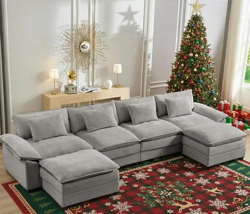 Vista 13 de Mjkone Sofá modular en forma de U de 118 pulgadas con otomana móvil, cómodo sofá modular de gran tamaño con cojín de doble capa, sofás de asiento