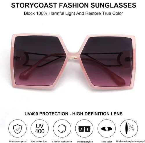 Vista 3 de STORYCOAST Gafas de sol cuadradas de gran tamaño para mujer, a la moda, con protección UV400