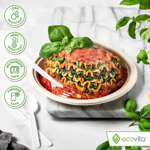 Vista 5 de Ecovita Platos de papel 100 % compostables [7 pulgadas] – 150 platos desechables ecológicos, resistentes, libres de árboles y líquidos y resistentes