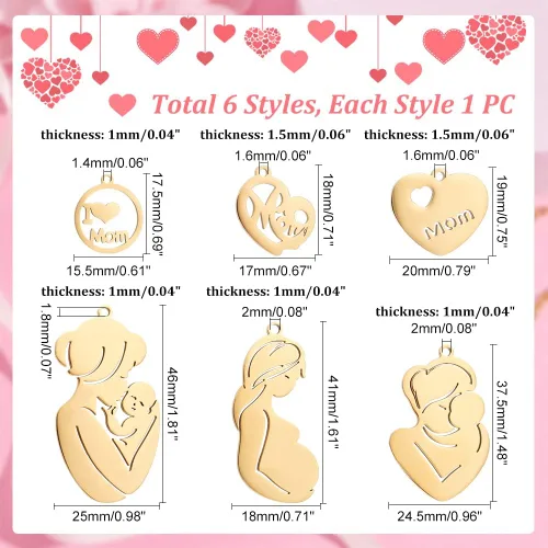 Vista 2 de Mother's Day Stainless Steel Pendants Mother Charms Flat Round with Mother Charms Pendants for Jewelry Making Golden