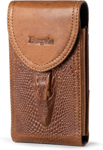 Vista 7 de Funda de cuero genuino para cinturón de teléfono con clip para cinturón, funda para teléfono celular para teléfonos inteligentes grandes de 6.5
