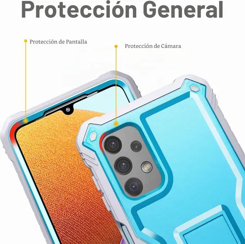 Vista 2 de FITO Funda para Samsung Galaxy A32 5G, doble capa a prueba de golpes resistente para teléfono Samsung A32 5G con protector de pantalla, soporte Azul