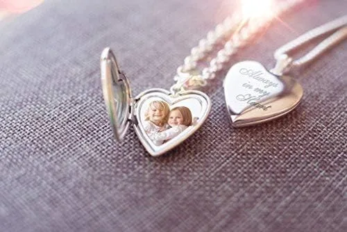 Vista 4 de PicturesOnGold Personalized Always in My Heart Silver Or Gold Heart Locket Pendant Necklace