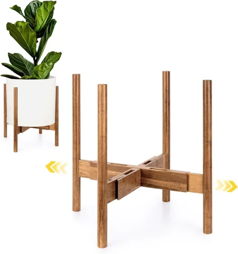 Vista 12 de Fox & Fern - Soporte ajustable alto para plantas de interior — 8 a 12 pulgadas, soporte premium de bambú de estilo moderno de mediados de siglo