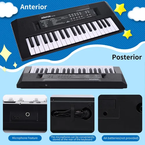 Vista 4 de Teclado de piano para niños, teclado de música portátil de 37 teclas, aprendizaje temprano, música electrónica, instrumento de piano para niños