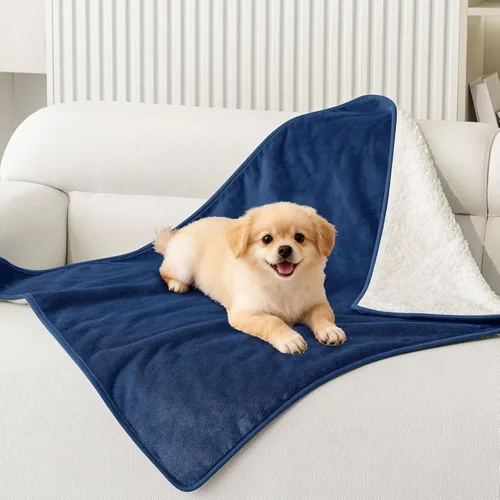 Vista 19 de Smiry Manta de cama impermeable para perro, manta a prueba de fugas para cama y sofá, reversible, de forro polar sherpa, funda protectora de muebles