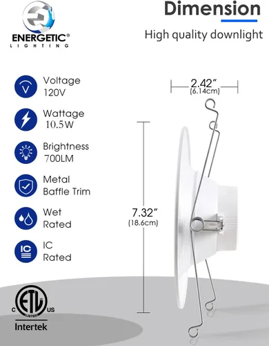 Vista 2 de Paquete de 2 luces LED empotrables 5CCT de 5/6 pulgadas, 2700 K/3000 K/4000 K/5000 K/6500 K, luces de lata regulables con borde de deflector