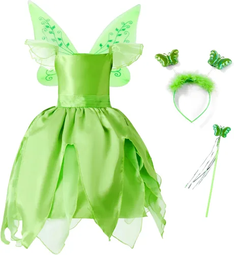 Vista 2 de Disfraz de hadas para niñas vestido de princesa de Halloween con alas para fiesta fiesta de cumpleaños