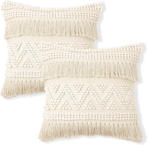 Vista 10 de REDEARTH · Fundas de Cojines Decorativos con Mechones - Fundas Decorativas Tejidas con Textura Boho para Sofá, Cama, Casa de Campo, Silla, Patio