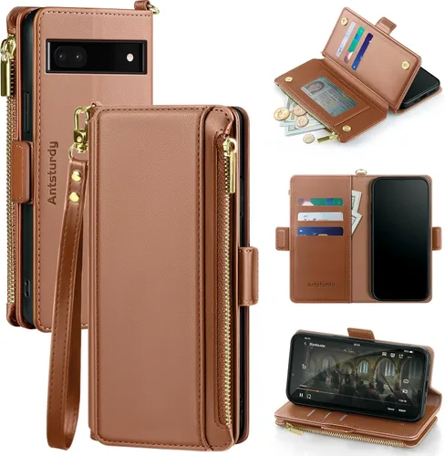 Vista 8 de Antsturdy Funda compatible con Google Pixel 6a con tarjetero para mujeres y hombres, funda de teléfono con bloqueo RFID, de piel sintética, a prueba