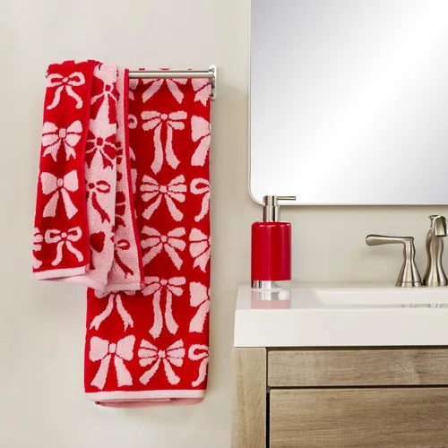 Vista 4 de SKL Home - Toalla de baño de 100% algodón prémium, diseño de lazos, jacquard, 500 GSM, reversible, suave y absorbente, decorativa, para cada día