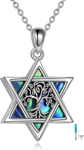 Vista 51 de YFN Collar de estrella de David de plata de ley, concha de abulón, árbol de la vida, joyería judía, regalos para mujeres y hombres