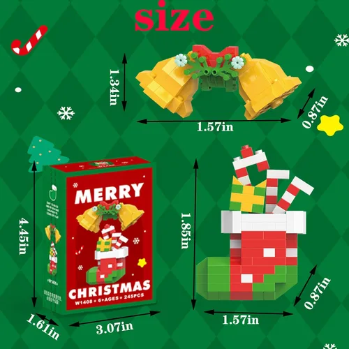 Vista 3 de Juego de bloques de construcción de campanas de Navidad y botas, compatible con el calendario de Adviento Lego 2025, apilables, juguetes nuevos