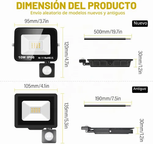 Vista 2 de Willpower 2 unids LED Floodlight 10W 1000lm LED luces de seguridad al aire libre con sensor de movimiento LED luz de trabajo IP66 impermeable PIR