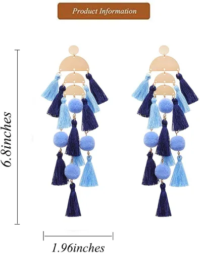 Vista 7 de Aretes de borla coloridos para mujer, aretes bohemios con cuentas para mujer, vacaciones, cumpleaños, graduación, novia, fiesta de vacaciones