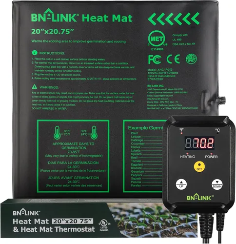 Vista 10 de BN-LINK Juego combinado de tapete térmico de plántulas con controlador de termostato, tapete calefactor de plantas de 10 x 20.75 pulgadas