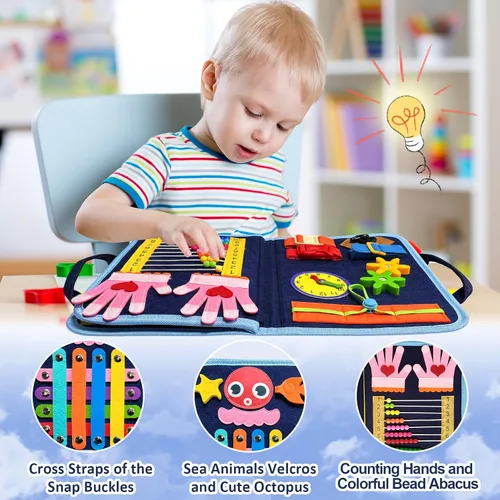 Vista 3 de Gojmzo Busy Board Juguetes Montessori para Niños Pequeños y Niñas Regalos, Juguetes Sensoriales para Niños Pequeños, Actividades Educativas de Viaje