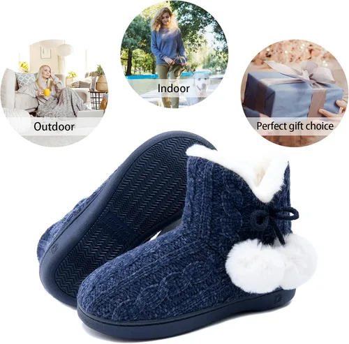 Vista 6 de DL Pantuflas de mujer cálidas para el hogar, esponjosas y lindas para el invierno, cómodas botas de espuma viscoelástica de punto trenzado, botas