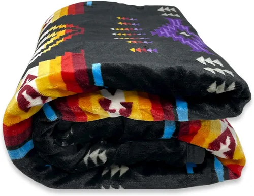 Vista 2 de Southwest Design - Manta con forro de sherpa (estampado Navajo) 16112 color negro