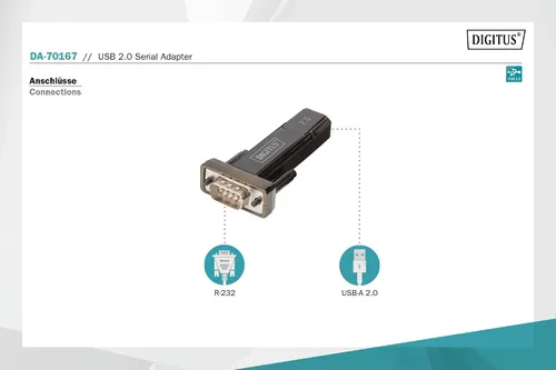 Vista 2 de DIGITUS Adaptador USB a serie - Convertidor RS232 - USB 2.0 Tipo A a DSUB 9M - Chipset PL2303GT - Incluye cable de 31.5 in