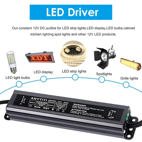 Vista 4 de Controlador LED, fuente de alimentación LED IP67 salida impermeable 30W DC12V 2.5A enchufe de 3 clavijas 4.5 pies (12 V 30 W) Para tiras LED