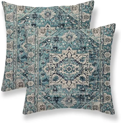 Vista 13 de Juego de 2 fundas de almohada bohemias de 16 x 16 pulgadas, color negro y marrón, fundas de almohada con patrón de alfombra étnica rústica, fundas