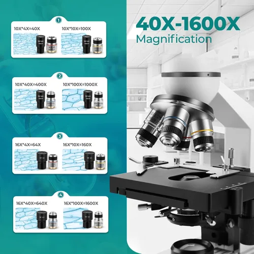 Vista 2 de Sinher Microscopios monoculares compuestos de ciencia profesional XSP-104 40X-1600X para adultos estudiantes niños 8-12, con diapositivas