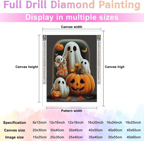 Vista 3 de Champi Kits de pintura de diamantes de Halloween para adultos, lindos kits de arte de diamantes de calabaza fantasma para adultos, kits de arte