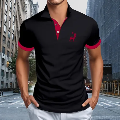 Vista 2 de Polo gráfico para hombre, casual, cuello de negocios, camiseta de otoño, manga corta, talla grande, clásica, básica, camiseta de golf