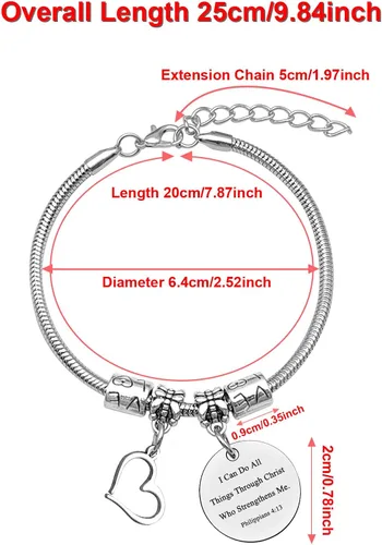Vista 6 de DlaeKua Pulsera inspiradora con versículo bíblico para mujeres y hombres, filipenses 413, regalos religiosos cristianos, regalo de Navidad, regalos