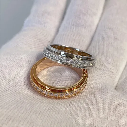 Vista 4 de Nylry Anillos giratorios de acero inoxidable de titanio con piedras de circonita cúbica anillos de ansiedad para mujeres y hombres anillo de promesa