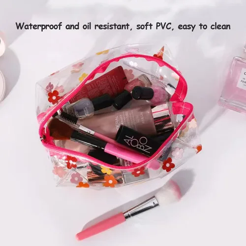 Vista 5 de Bonita bolsa de maquillaje de aguacate, transparente, impermeable, almacenamiento de artículos de tocador de gran capacidad
