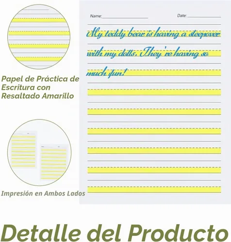 Vista 3 de Write - Papel para principiantes nivel 1, papel de escritura con líneas y resaltados amarillos, papel de escritura para niños, papel de 3.53 oz/m²