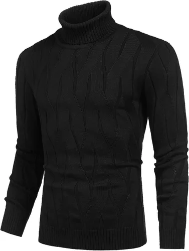 Vista 4 de COOFANDY Suéter de cuello alto para hombre, suéter de punto casual